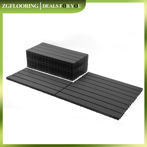 24 Pack Interlocking Deck Tile, 24x12in Rectangle Exstra Long Patio Flooring Tiles, Waterproof Patio Deck Tiles, All Weather Use, for Outdoor, Indoor, Poolside, Balcony, Backyard
