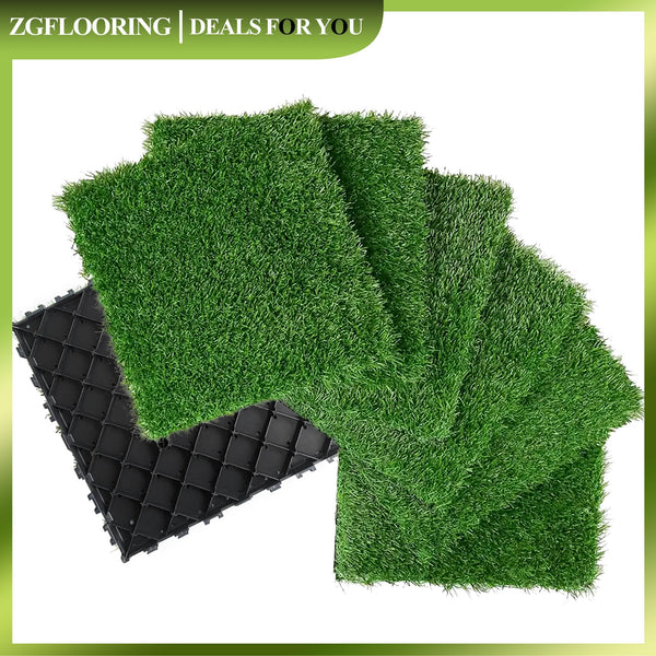 36 Pack Interlocking Artificial Grass Tiles, 12x12in Square Waterproof Turf Outdoor Indoor Fake Grass Deck Flooring Set All Weather Use, for Outdoor, Indoor, Poolside, Balcony, Backyard